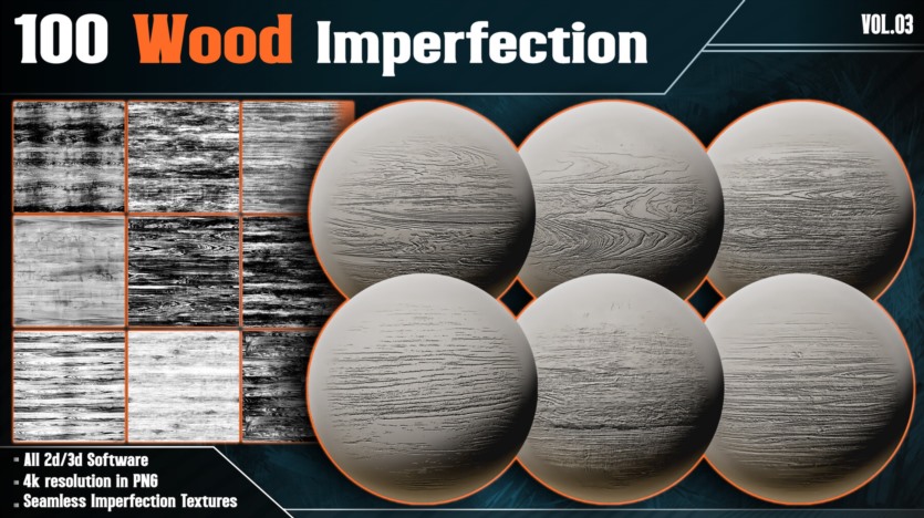 100种木材缺陷不完美高光遮罩贴图 100 Wood Imperfection Texture - Vol.03