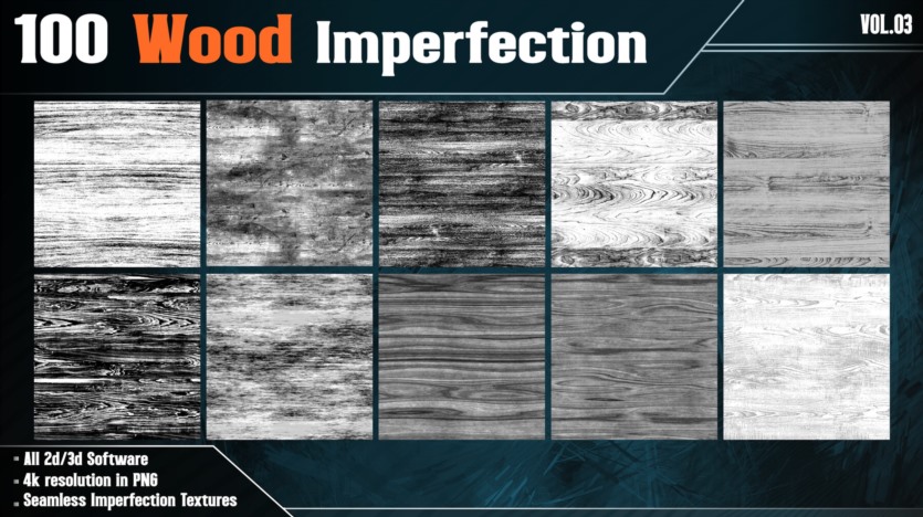 100种木材缺陷不完美高光遮罩贴图 100 Wood Imperfection Texture - Vol.03