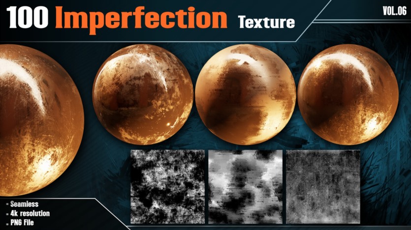 100种瑕疵不完美高光遮罩贴图 100 Imperfection Texture - Vol.06( 4K In PNG )