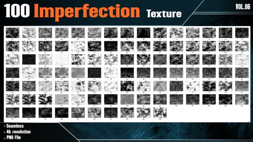 100种瑕疵不完美高光遮罩贴图 100 Imperfection Texture - Vol.06( 4K In PNG )