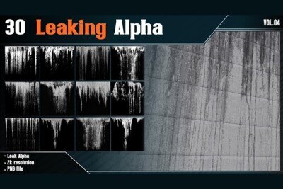 30个水或水泥砂浆渗漏Alpha贴图 30 Leaking Alpha – Vol 04