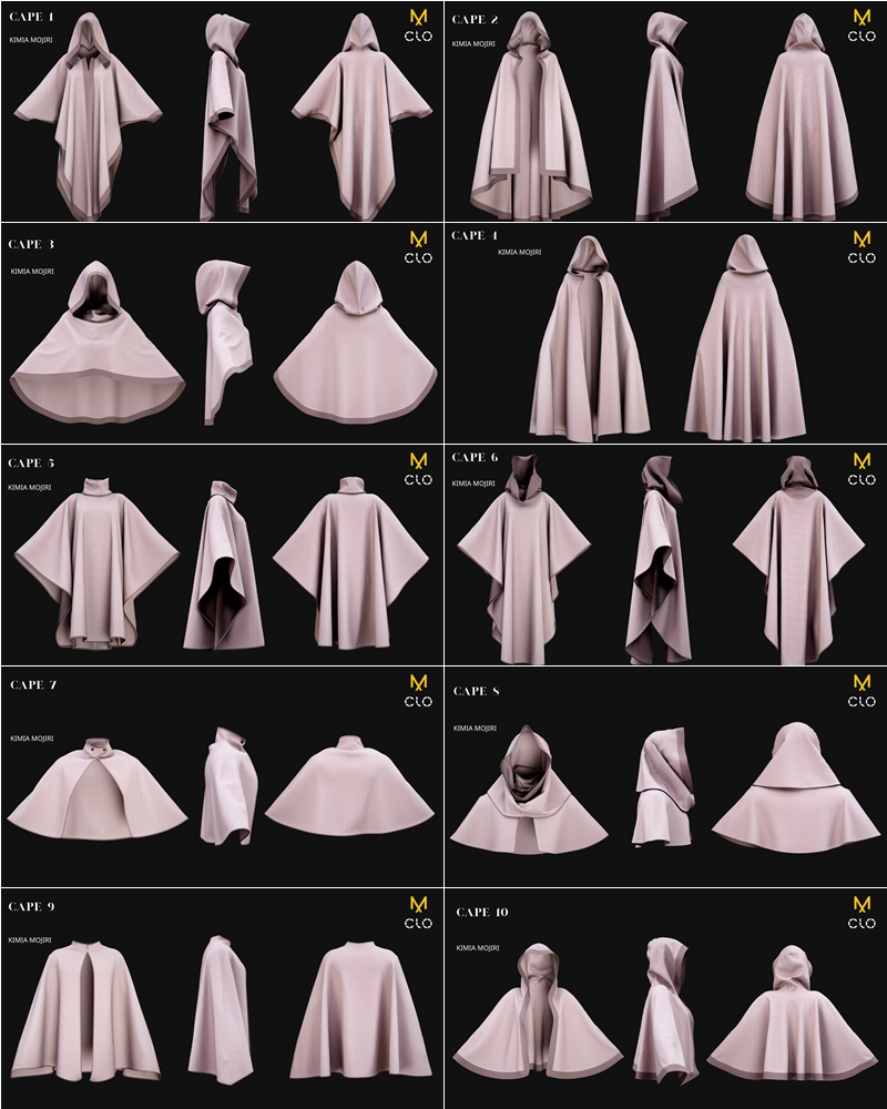 14个斗篷模型（男/女）14 Cape Models (Male / Female) - Marvelous Designer / CLO3D PROJECTS+OBJ+FBX