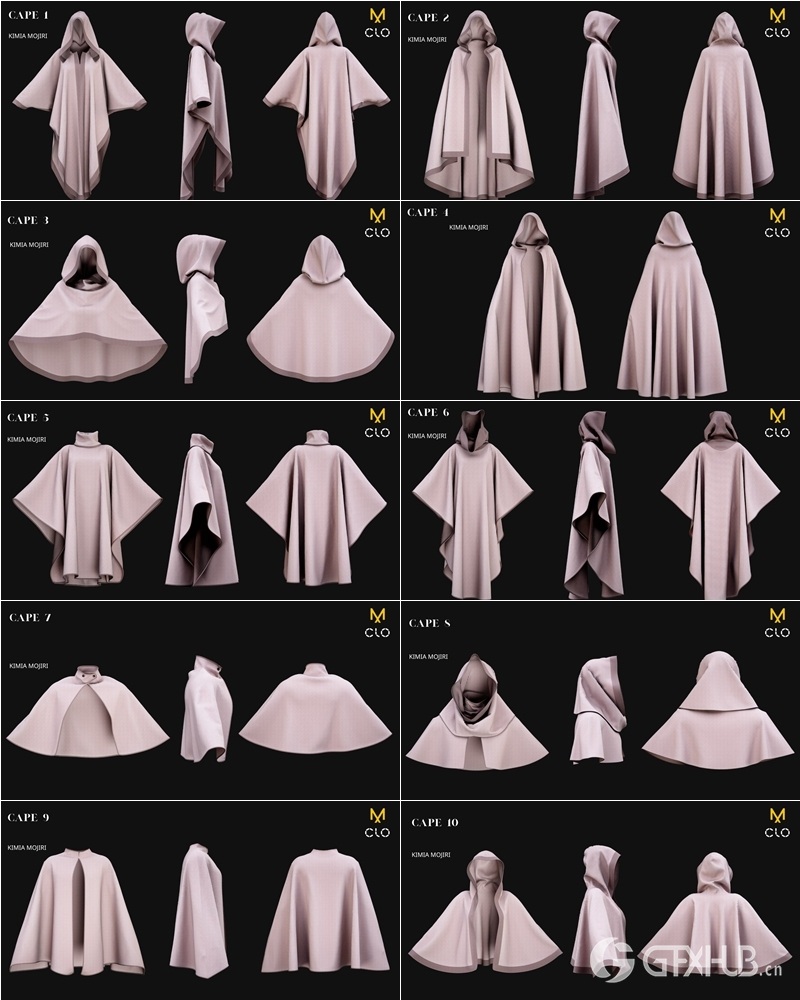 14个斗篷模型（男/女）14 Cape Models (Male / Female) - Marvelous Designer / CLO3D PROJECTS+OBJ+FBX