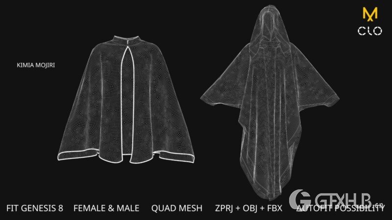 14个斗篷模型(男/女)14 Cape Models (Male / Female) - Marvelous Designer / CLO3D PROJECTS+OBJ+FBX