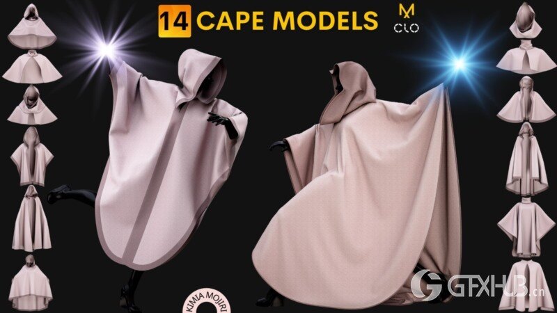 14个斗篷模型(男/女)14 Cape Models (Male / Female) - Marvelous Designer / CLO3D PROJECTS+OBJ+FBX