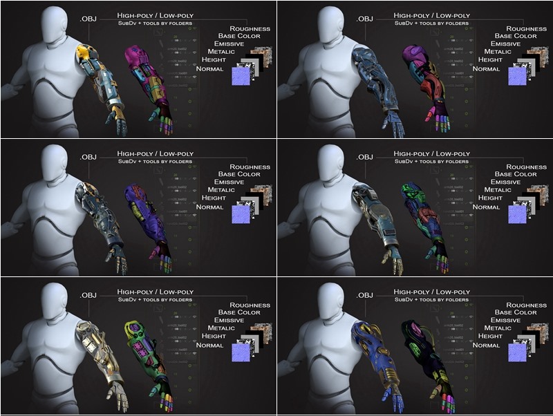 20个机甲手臂3D模型包 20 ARMS | 3D Models Pack with Textures for ALL Softwares + Render Scene PBR .obj .fbx