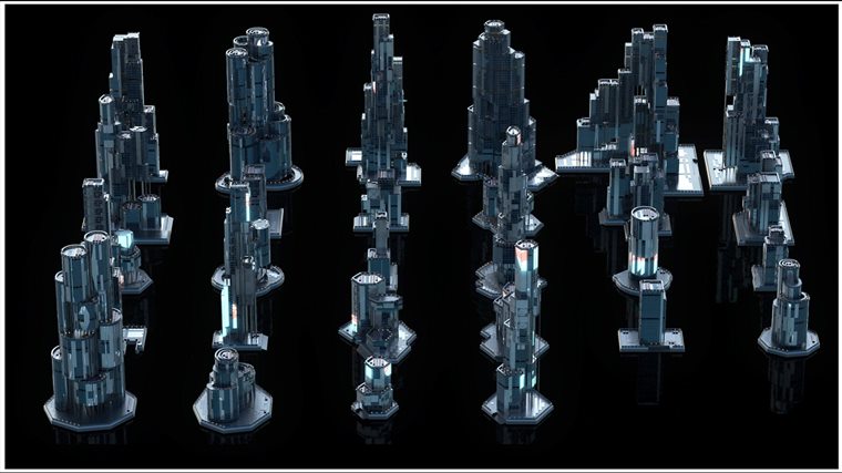 30+独特的科幻现代未来城市建筑 +30 Sci-Fi Modern City Buildings Kitbash Pack