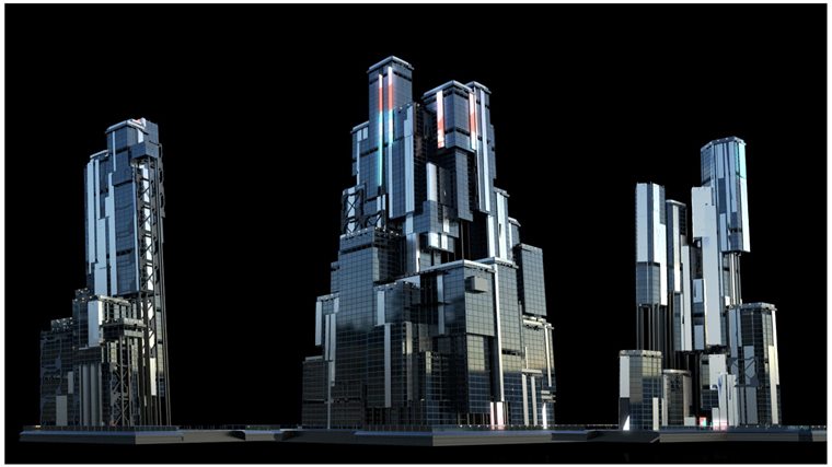 30+独特的科幻现代未来城市建筑 +30 Sci-Fi Modern City Buildings Kitbash Pack