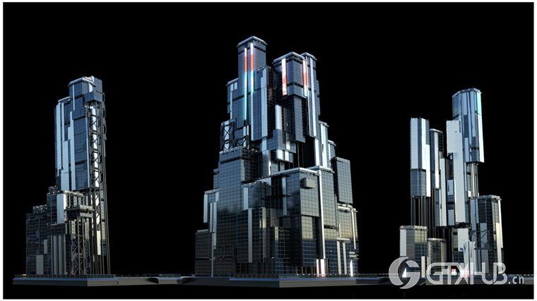 30+独特的科幻现代未来城市建筑 +30 Sci-Fi Modern City Buildings Kitbash Pack