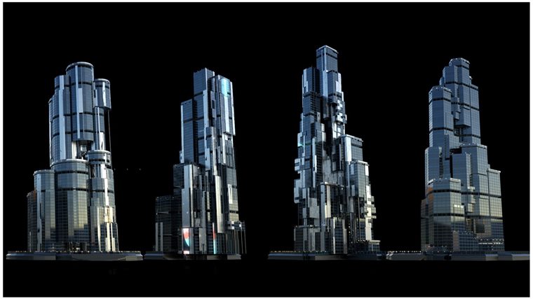 30+独特的科幻现代未来城市建筑 +30 Sci-Fi Modern City Buildings Kitbash Pack