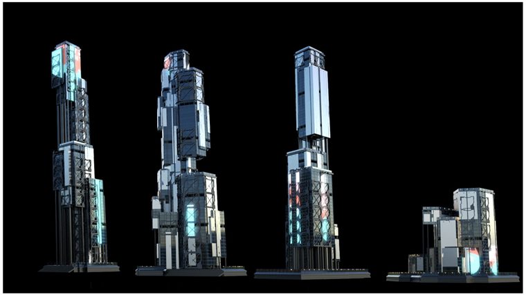 30+独特的科幻现代未来城市建筑 +30 Sci-Fi Modern City Buildings Kitbash Pack