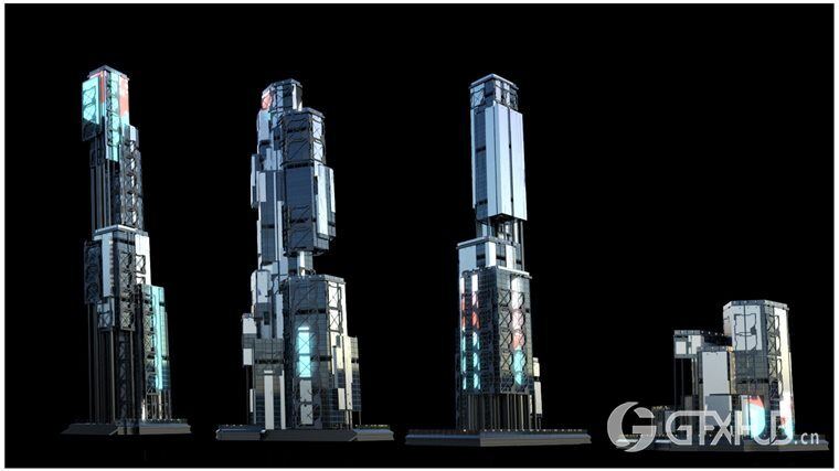 30+独特的科幻现代未来城市建筑 +30 Sci-Fi Modern City Buildings Kitbash Pack