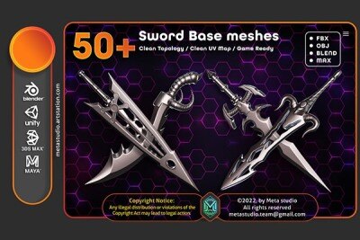 50个逼真的刀剑3D模型 50 Sword + 50 Hammer & Mace Base Meshes