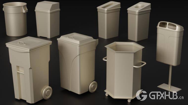 灭火器独轮车街道垃圾箱长凳栏杆用于城市环境和街道 Artstation - 80 City Asset Kitbash