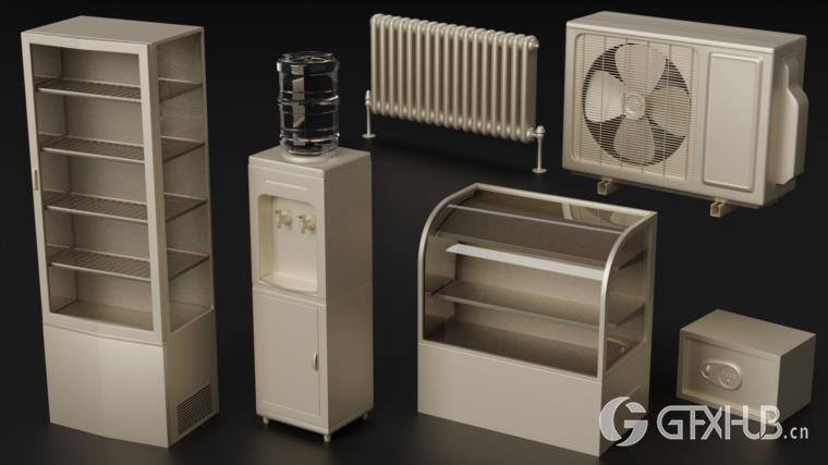 灭火器独轮车街道垃圾箱长凳栏杆用于城市环境和街道 Artstation - 80 City Asset Kitbash