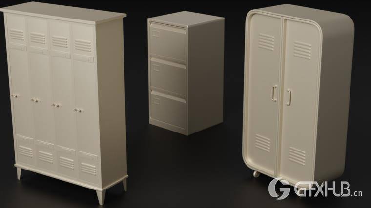 灭火器独轮车街道垃圾箱长凳栏杆用于城市环境和街道 Artstation - 80 City Asset Kitbash