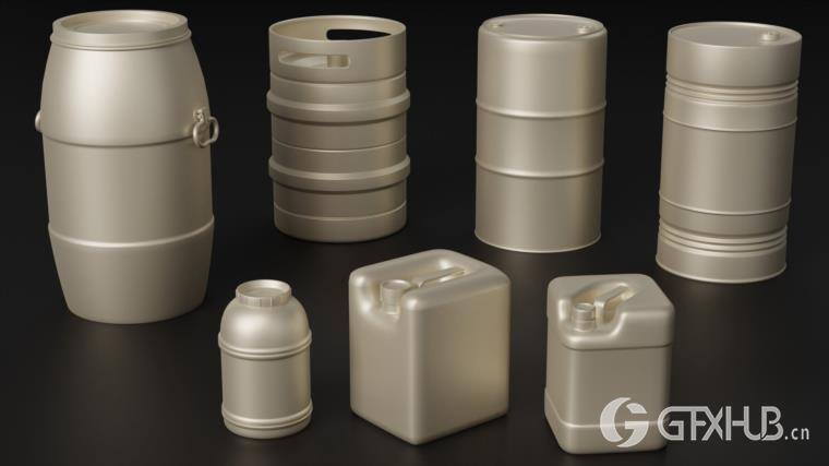 灭火器独轮车街道垃圾箱长凳栏杆用于城市环境和街道 Artstation - 80 City Asset Kitbash