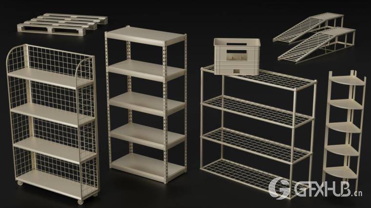 灭火器独轮车街道垃圾箱长凳栏杆用于城市环境和街道 Artstation - 80 City Asset Kitbash