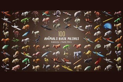 100种动物基础网格低聚3D模型 100 Animals Base Meshes