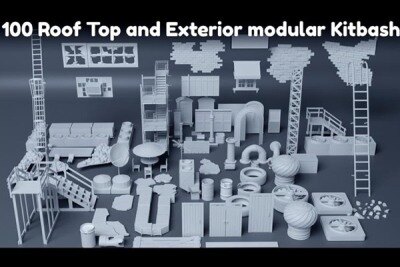 楼顶设施3D模型 Artstation – 100 Roof Top and Exterior Modular Kitbash