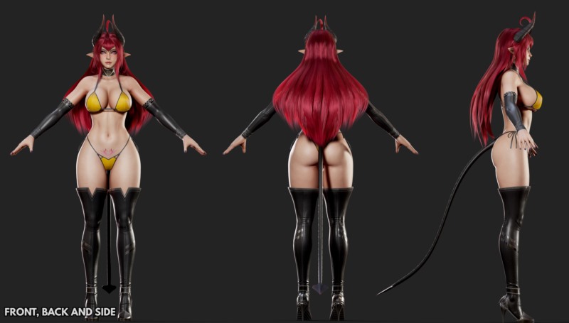 游戏角色恶魔女孩3D模型 (格式：BlendMAXFBXMAYAUE4) Daemon Girl - Game Ready