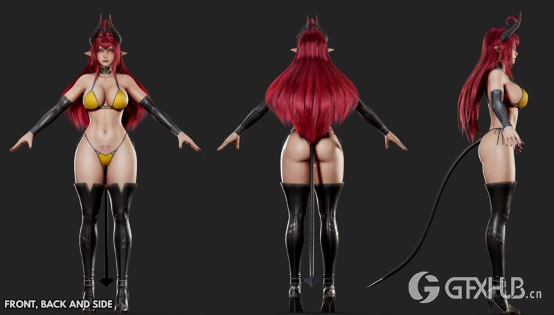 游戏角色恶魔女孩3D模型 (格式：BlendMAXFBXMAYAUE4) Daemon Girl - Game Ready