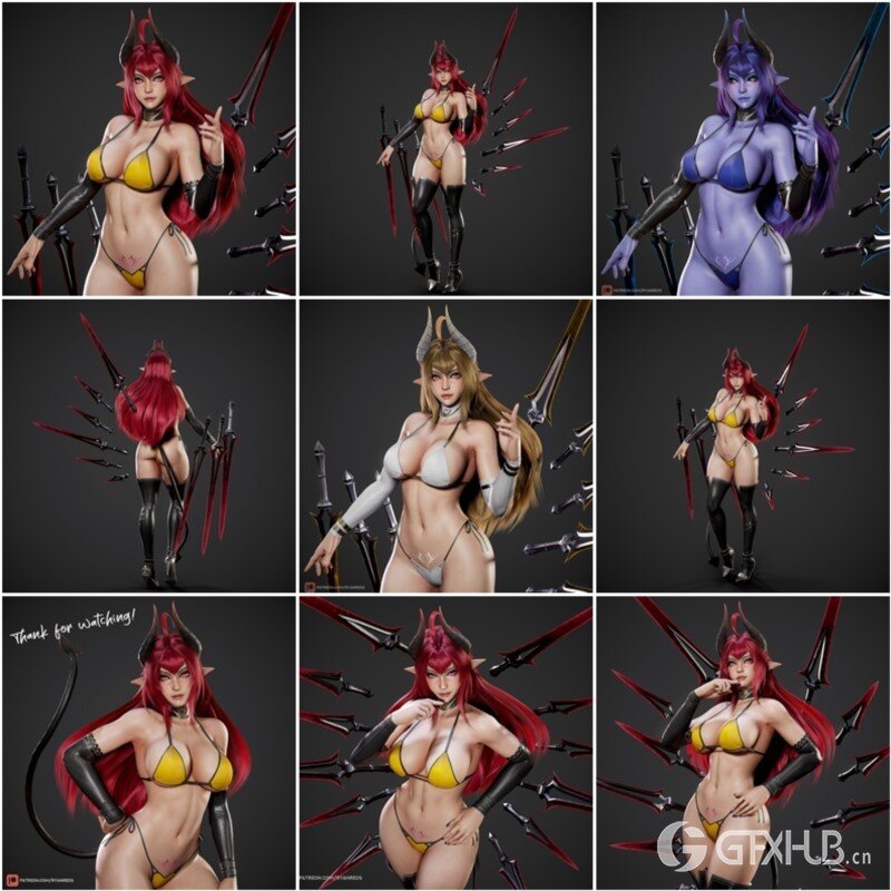 游戏角色恶魔女孩3D模型 (格式:BlendMAXFBXMAYAUE4) Daemon Girl - Game Ready
