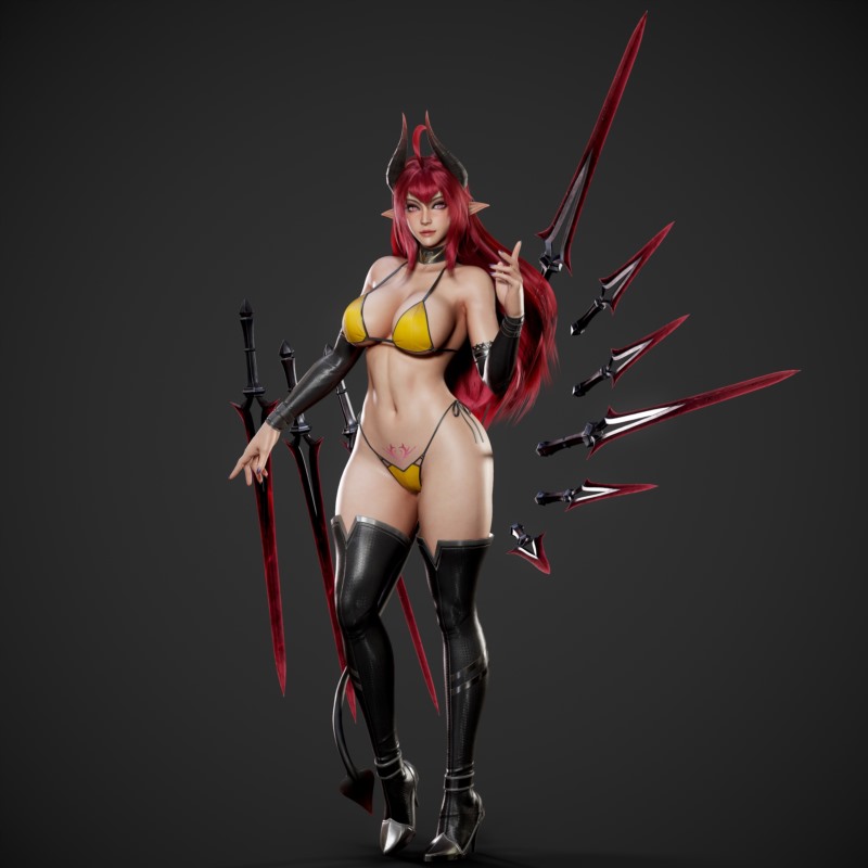 游戏角色恶魔女孩3D模型 (格式：BlendMAXFBXMAYAUE4) Daemon Girl - Game Ready