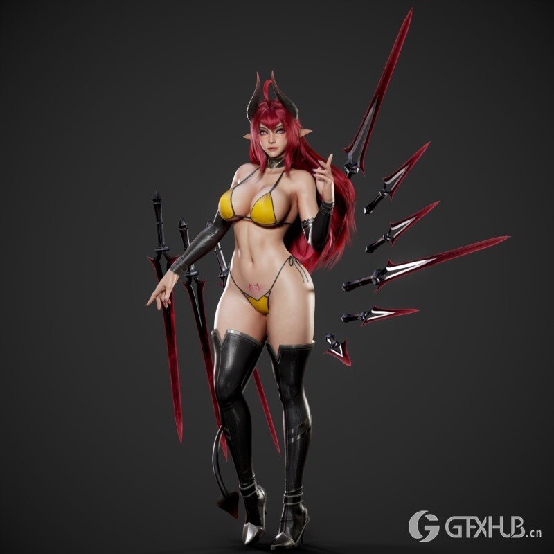 游戏角色恶魔女孩3D模型 (格式:BlendMAXFBXMAYAUE4) Daemon Girl - Game Ready