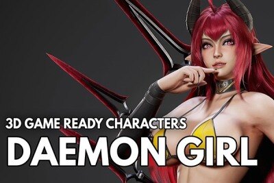 游戏角色恶魔女孩3D模型 (格式：Blend\MAX\FBX\MAYA\UE4)  Daemon Girl – Game Ready