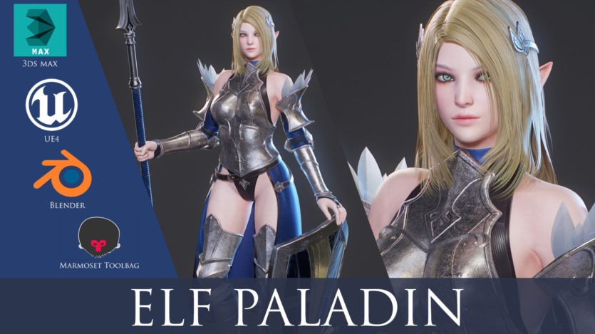 游戏角色精灵圣骑士3D模型 (格式：BlendMAXFBXMAYAUE4) Elf Paladin - Game Ready