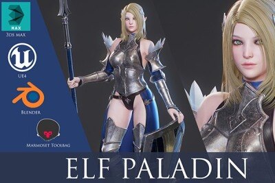 游戏角色精灵圣骑士3D模型 (格式：Blend\MAX\FBX\MAYA\UE4)  Elf Paladin – Game Ready