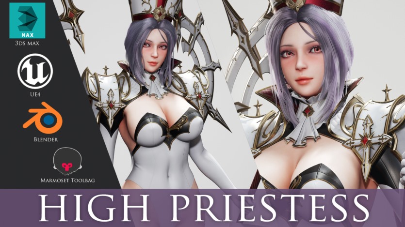 游戏角色高阶女祭司3D模型 (格式：BlendMAXFBXMAYAUE4) High Priestess - Game Ready