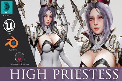 游戏角色高阶女祭司3D模型 (格式：Blend\MAX\FBX\MAYA\UE4) High Priestess – Game Ready