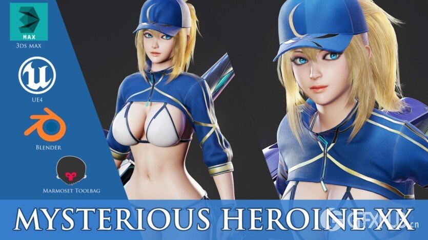 游戏角色神秘女主角3D模型 (格式:BlendMAXFBXMAYAUE4) Mysterious Heroine XX - Game Ready
