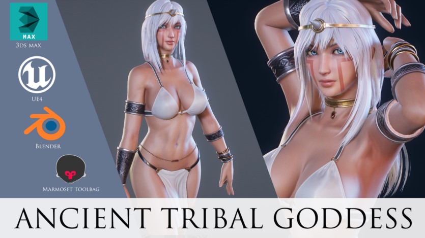 游戏角色古代部落女神3D模型 (格式：BlendMAXFBXMAYAUE4) Ancient Tribal Goddess - Game Ready