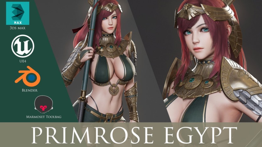 游戏角色远东古代帝国的迷人女王3d模型 (格式:blend\max\fbx\maya\ue4) Primrose Egypt - Game Ready