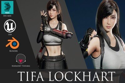 游戏角色3D模型 (格式：Blend\MAX\FBX\MAYA\UE4)  Tifa Lockhart – Game Ready