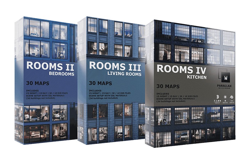 EXROSL3D透视贴图 wParallax Bundle 2 One-Click-Interiors for Archviz