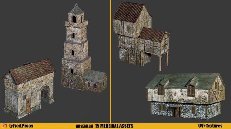 15个中世纪建筑3D模型 Artstation – BaseMesh 15 MEDIEVAL Assets+Texture Vol 2