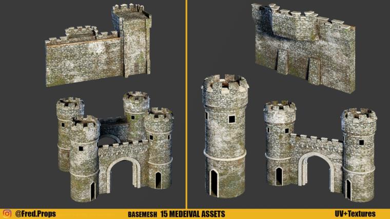 15个中世纪建筑3D模型 Artstation – BaseMesh 15 MEDIEVAL Assets+Texture Vol 2