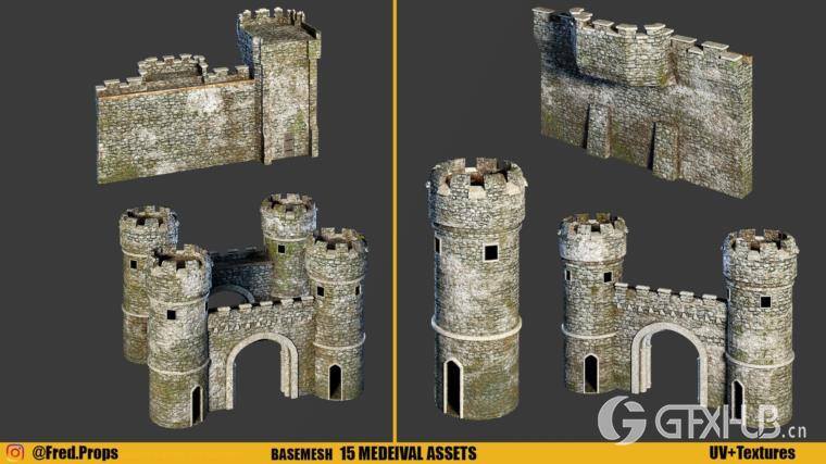 15个中世纪建筑3D模型 Artstation – BaseMesh 15 MEDIEVAL Assets+Texture Vol 2