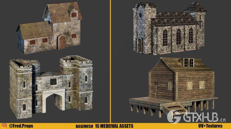 15个中世纪建筑3D模型 Artstation – BaseMesh 15 MEDIEVAL Assets+Texture Vol 2