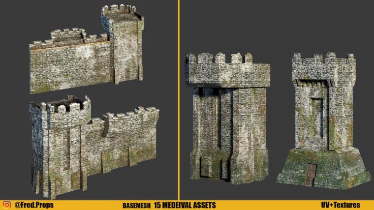 15个中世纪建筑3D模型 Artstation – BaseMesh 15 MEDIEVAL Assets+Texture Vol 2