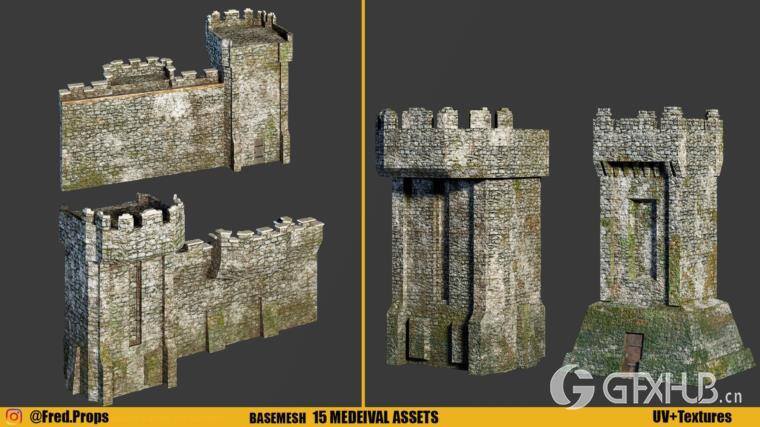 15个中世纪建筑3D模型 Artstation – BaseMesh 15 MEDIEVAL Assets+Texture Vol 2