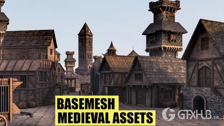 中世纪房屋建筑3D模型(MAX/FBX格式) ArtStation – BaseMesh 89 MEDIEVAL Assets+Texture