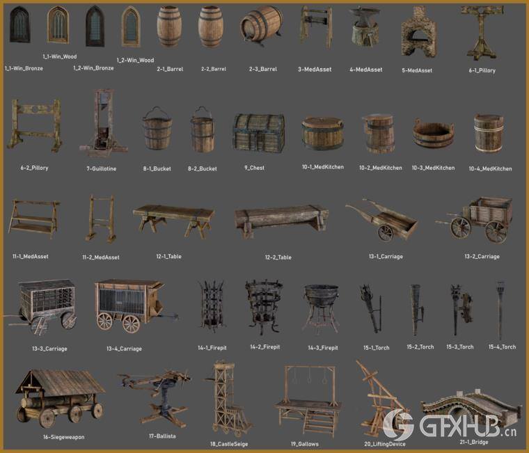 中世纪房屋建筑3D模型(MAX/FBX格式) ArtStation – BaseMesh 89 MEDIEVAL Assets+Texture