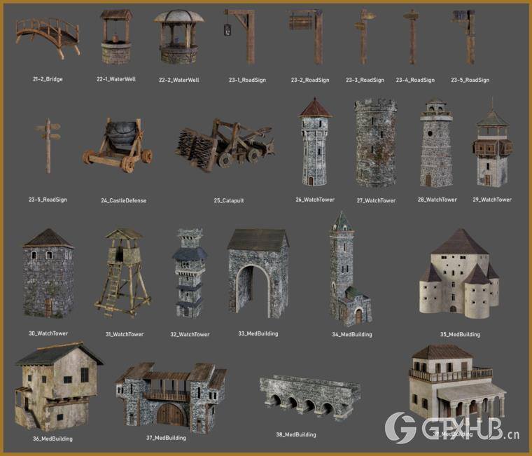 中世纪房屋建筑3D模型(MAX/FBX格式) ArtStation – BaseMesh 89 MEDIEVAL Assets+Texture
