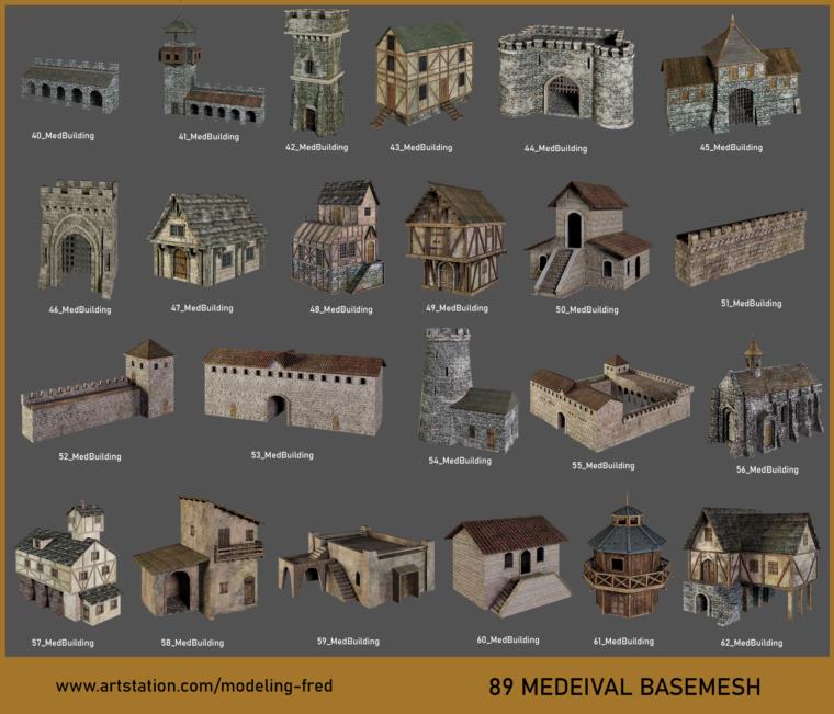 中世纪房屋建筑3D模型(MAX/FBX格式) ArtStation – BaseMesh 89 MEDIEVAL Assets+Texture