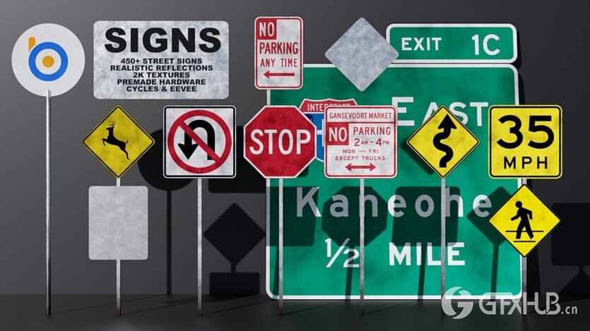 450+ 街道标志Blend模型 Bs Signs - 450+ Street Signs